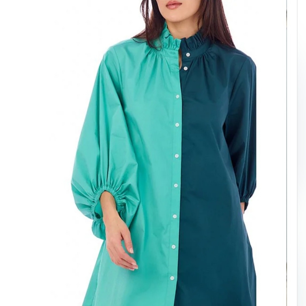 CROSBY by Mollie BurchOlive Colorblock High Ruffle Collar Long Sleeve Shirt Dres